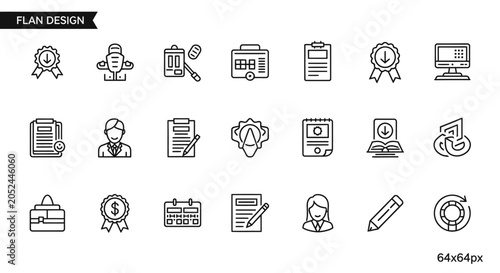 Professional business and office management outline icons.
