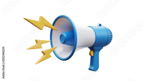 Photos Blue and white megaphone with yellow lightning bolts