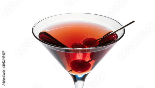Foto Red cocktail with cherries in martini glass