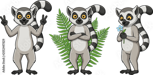Photography Cute ring tailed lemur character vector illustration set featuring funny primate