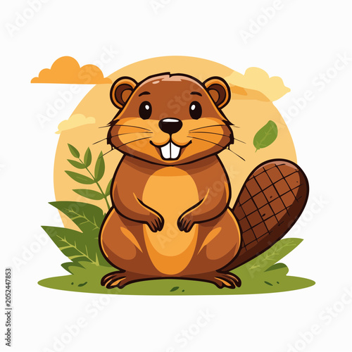 Cute Cartoon Beaver Illustration