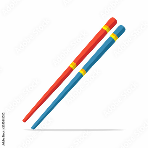Red and Blue Chopsticks with Gold Bands
