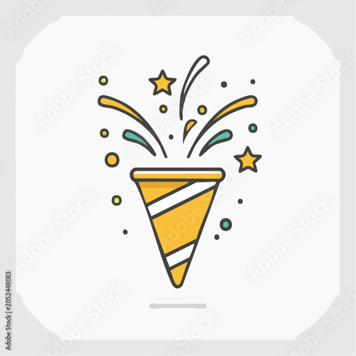 Party Popper Icon with Confetti and Stars