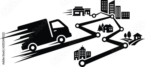 Fast delivery truck route map with city logistics network and express shipping vector illustration