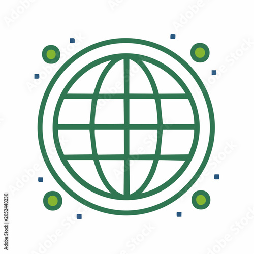 Stylized Globe Icon with Green and Blue Elements