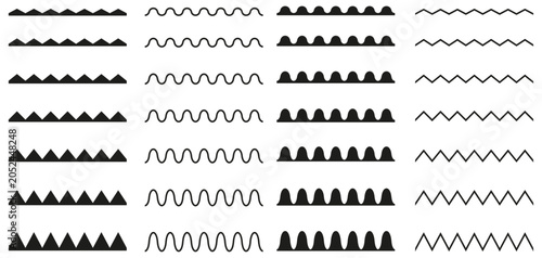 Tableau sur toile wavy zigzag border pattern vector set