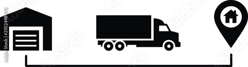 Warehouse to home delivery truck route concept for logistics, shipping and ecommerce transportation services