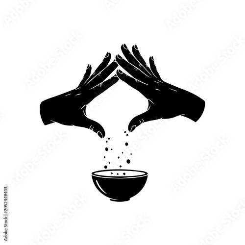 Hands pouring particles into bowl illustration
