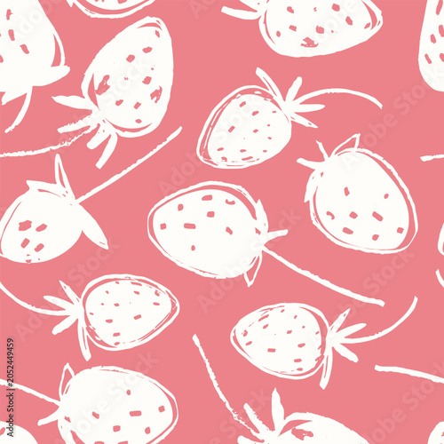Seamless pattern with hand drawn strawberries for surface design and other design projects. Gardening, summer, healthy food themes