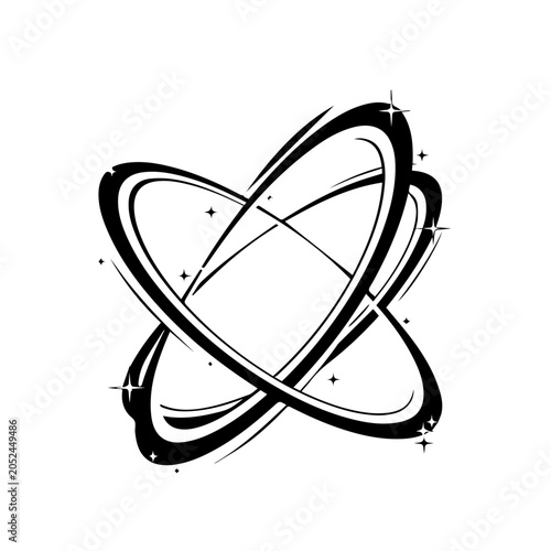 Graphic illustration of intersecting loops with sparkles on white background