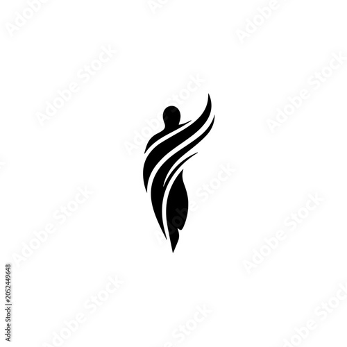 A person with flowing lines rises upward in a dynamic motion