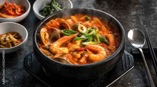 Authentic Korean Spicy Seafood Hot Pot (Haemul Jjigae)