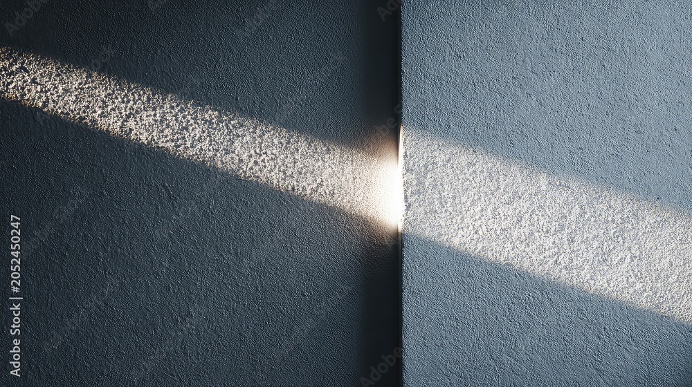 Fototapeta premium Sunlight Beam Illuminates Textured Wall Corner in Soft Light