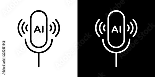 Photos Minimal AI playlist icon in outline style featuring intelligent media organization, smart content curation, digital streaming, and AI technology