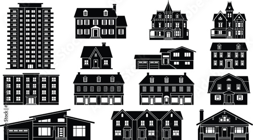 Foto Architecture vector illustration featuring diverse residential buildings includi