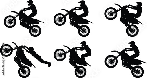 Tableau sur toile Motocross vector illustration featuring riders performing jumps, wheelies, and f