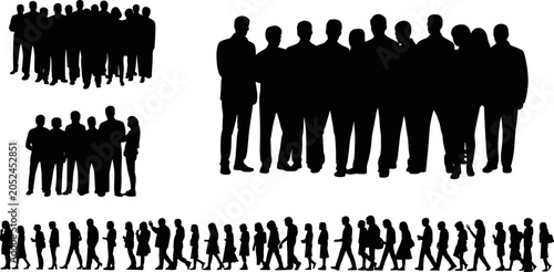 Φωτογραφία Black silhouettes of people in groups and crowds