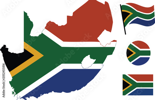Comprehensive set of South African national map and flag variations representing the countrys identity