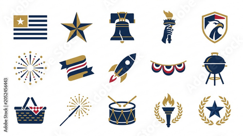 American themed icons for independence day