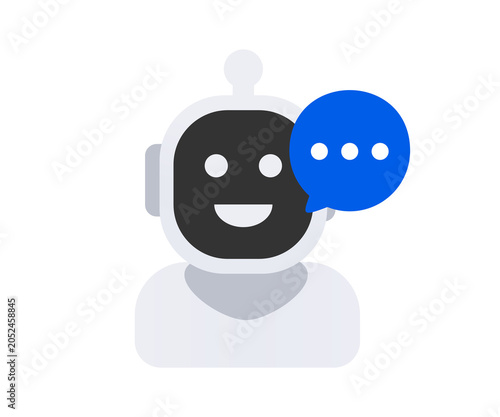 Chat Bot Chat with AI or Artificial Intelligence technology. Artificial intelligence chat bot icon. Neural network robot, AI servers technology illustration on transparent background. 