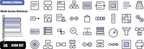 Photography A premium flat outline icon set of 36 unique icons illustrating multi-vector ret