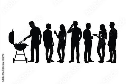 Obraz na plátne Silhouette of people at a barbecue party