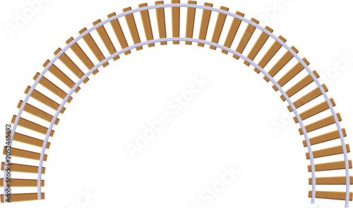 Фотография A semicircular railway with wooden sleepers and steel rails, viewed from above