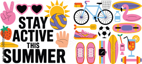 Photos Vibrant summer fitness and leisure vector illustration with sports equipment, tr