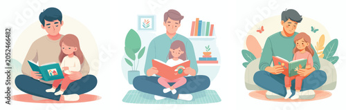 Vector of joint activities between father and daughter. Father's Day theme. Vector, illustration, minimalist, flat, icon, icon set