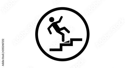 Warning sign icon showing stick figure falling down stairs.