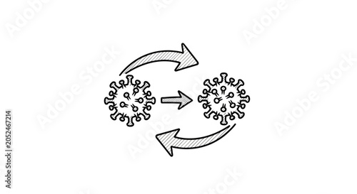 Virus mutation process with arrows between two cells.