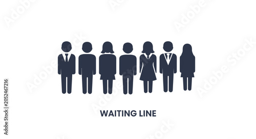 Waiting line of people icons with text label.