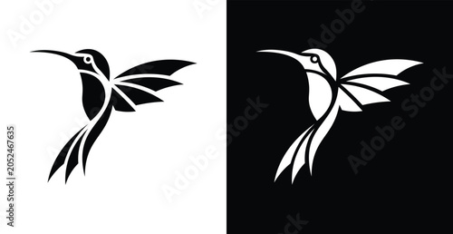 Quadro su tela Hummingbird Logo Vector, Abstract Flying Bird Symbol, Elegant Tropical Bird Embl