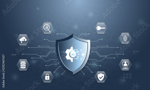 AI Cybersecurity and Data Protection Concept with Digital Shield