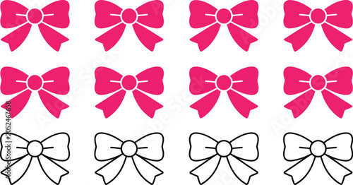 Quadro su tela Pink, bow icon set, ribbon bow symbols in decorative styles for fashion gifts ce