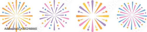 Tableau sur toile "Festive colorful fireworks vector illustration with vibrant bursts and radiant