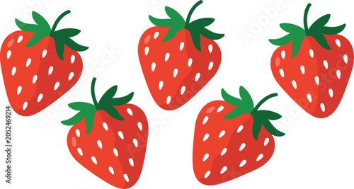 Fotografie "Bright red cartoon strawberry vector illustration with green leaves, playful sc