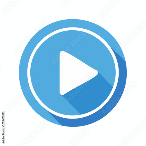 Blue Play Button Icon with Long Shadow
