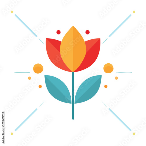 Flat design icon of a stylized flower with leaves