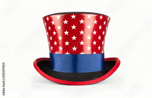 Patriotic red, white, and blue top hat with star pattern  