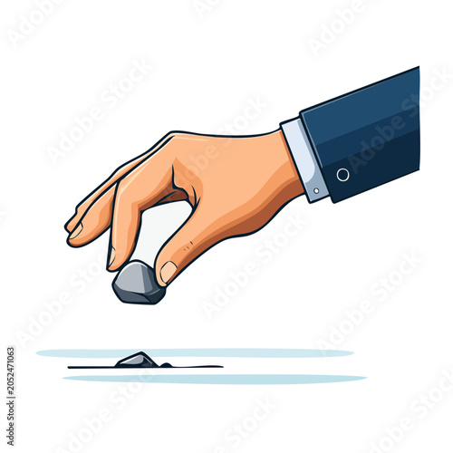 Hand in suit dropping a small stone