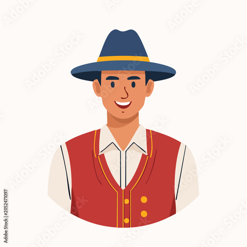 Man in Traditional Bavarian Hat and Vest