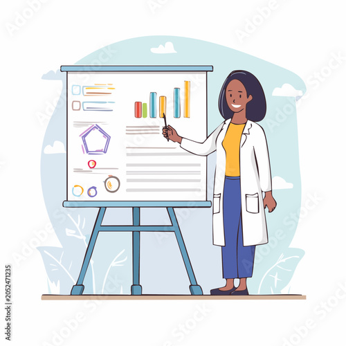 Scientist presenting data on a whiteboard