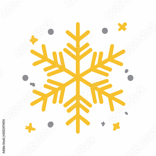 Yellow Snowflake Icon with Decorative Elements