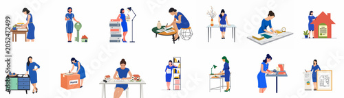 Set of flat vector illustrations of women signing mortgage contracts, dealing with real estate documents, and managing house buying processes.