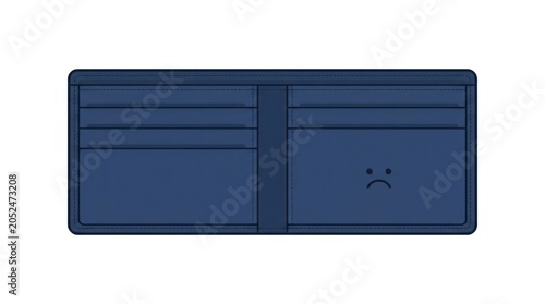 Empty Blue Wallet with Sad Face Icon - Financial Hardship Concept