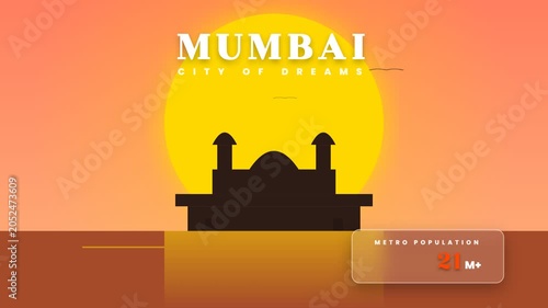 Mumbai Cityscape Silhouette at Sunset with Iconic Architecture.