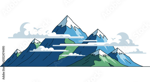Snowy mountain peaks with clouds vector illustration mountain landscape wilderness climbing topography adventure mountainous