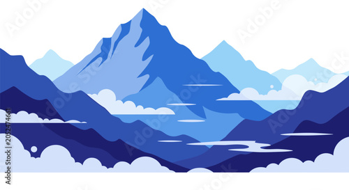 Flat vector illustration of snowy mountain range with low clouds mountains landscape illustration mountainous background minimalist