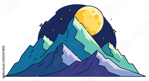 Full moon rising above mountain peaks vector illustration with mountains landscape illustration wilderness nighttime background
